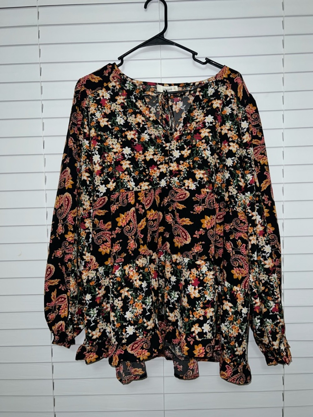 Umgee Black Floral Paisley Tiered Peasant Blouse - NEW